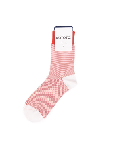 Fine Stripe Mini Crew Socks - Red - ROTOTO