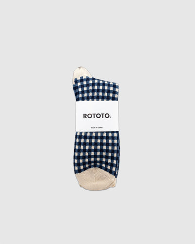 Gingham Check Socks Navy - ROTOTO