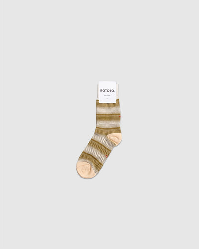 Horizontal Stripe Socks - Light Olive - ROTOTO