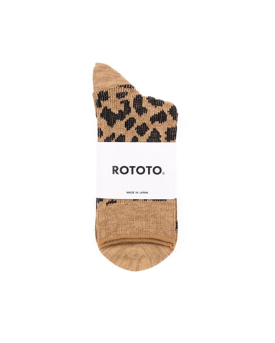 Leopard Mini Crew Socks - Beige - ROTOTO