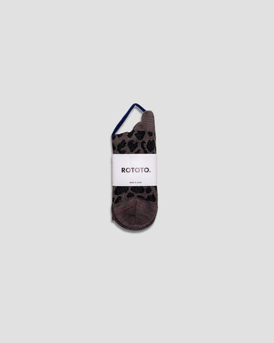 Leopard Mini Crew Socks - Charcoal - ROTOTO