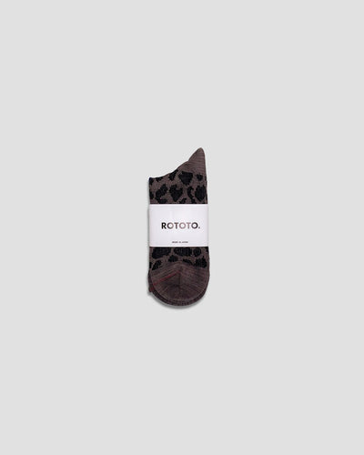 Leopard Mini Crew Socks - Charcoal - ROTOTO