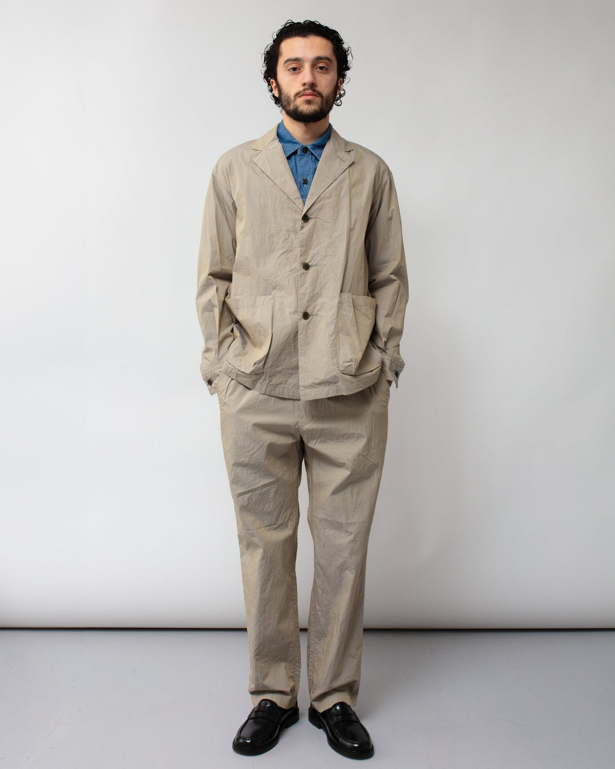 Crinkle Typewriter Work Shirt Jacket Gray - SAGE DE CRET