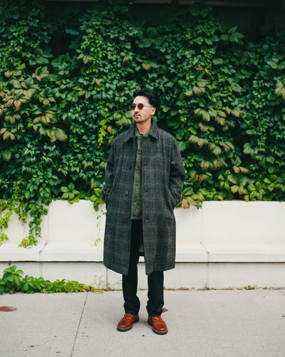 Harris Tweed Balmacaan Overcoat Check - SAGE DE CRET