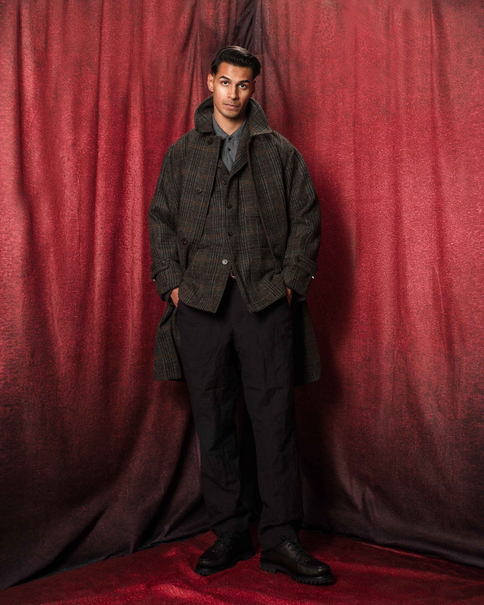 Harris Tweed Balmacaan Overcoat Check - SAGE DE CRET