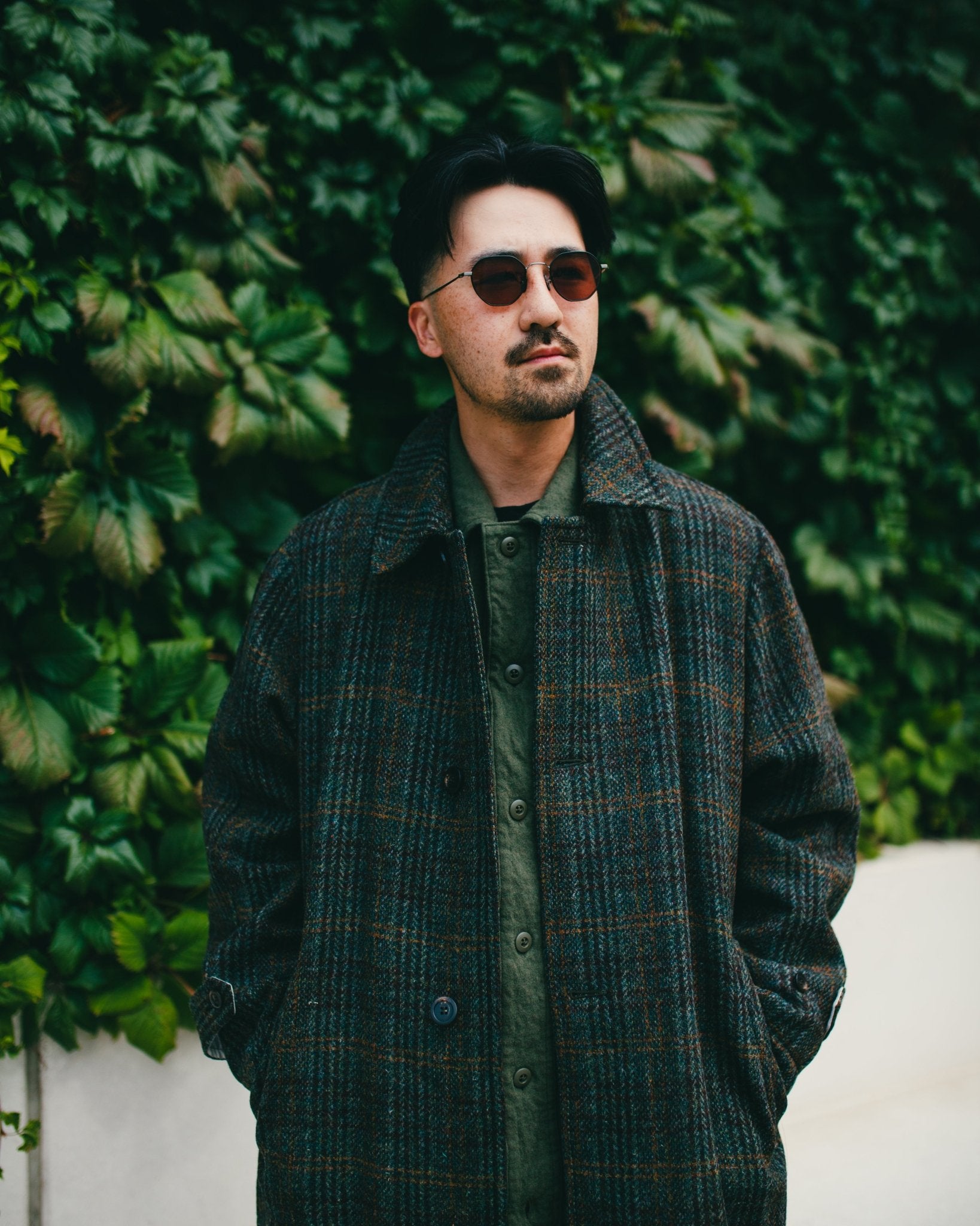 Harris Tweed Balmacaan Overcoat Check - SAGE DE CRET