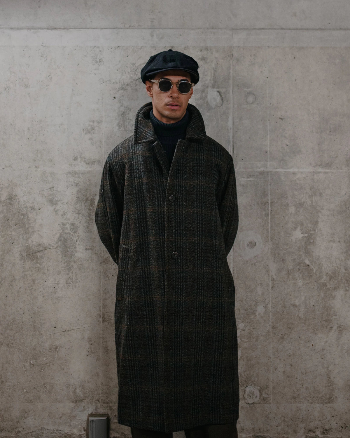 Harris Tweed Balmacaan Overcoat Check - SAGE DE CRET