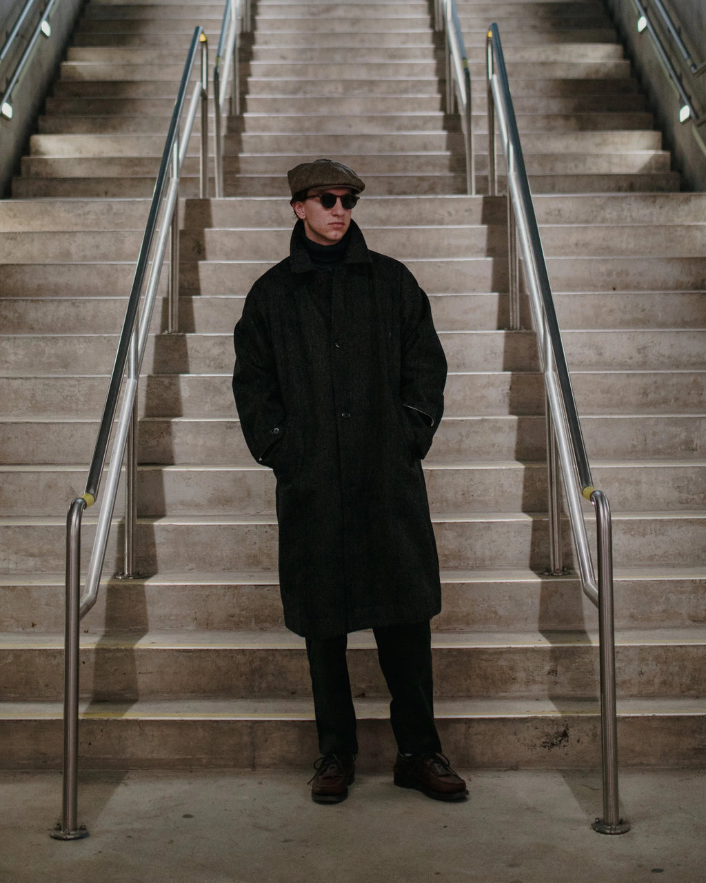 Harris Tweed Balmacaan Overcoat Herringbone - SAGE DE CRET