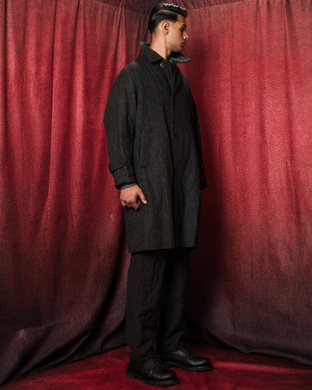 Harris Tweed Balmacaan Overcoat Herringbone - SAGE DE CRET