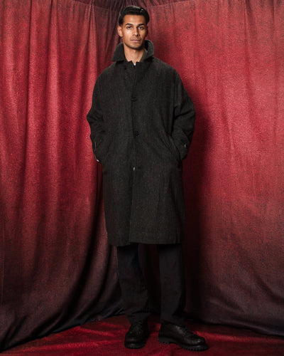 Harris Tweed Balmacaan Overcoat Herringbone - SAGE DE CRET