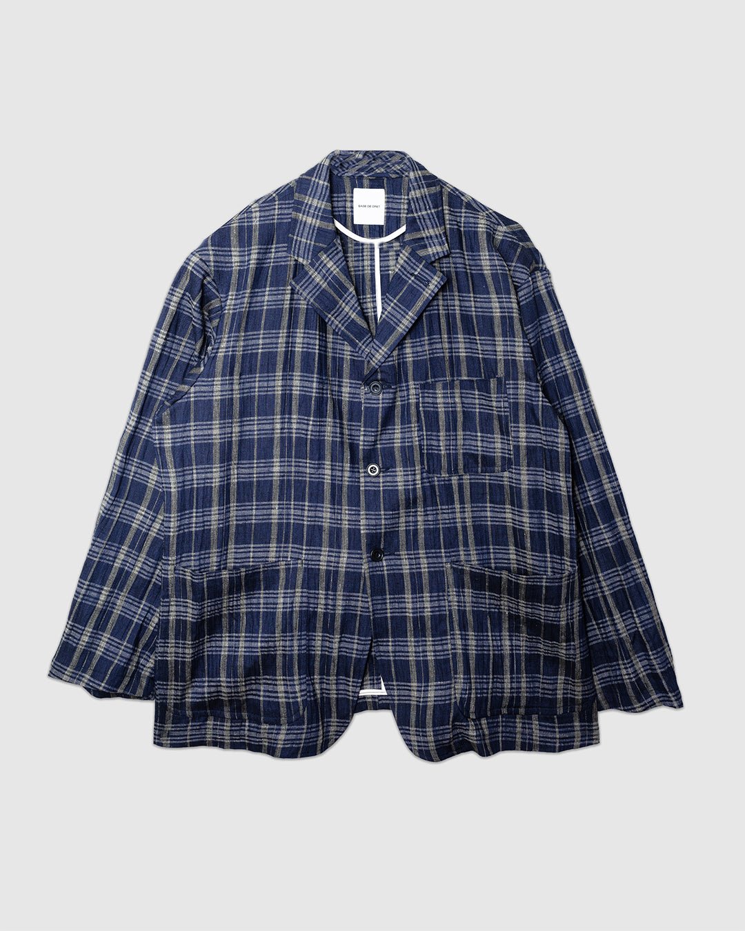 Linen Check Tailored Jacket Navy - SAGE DE CRET