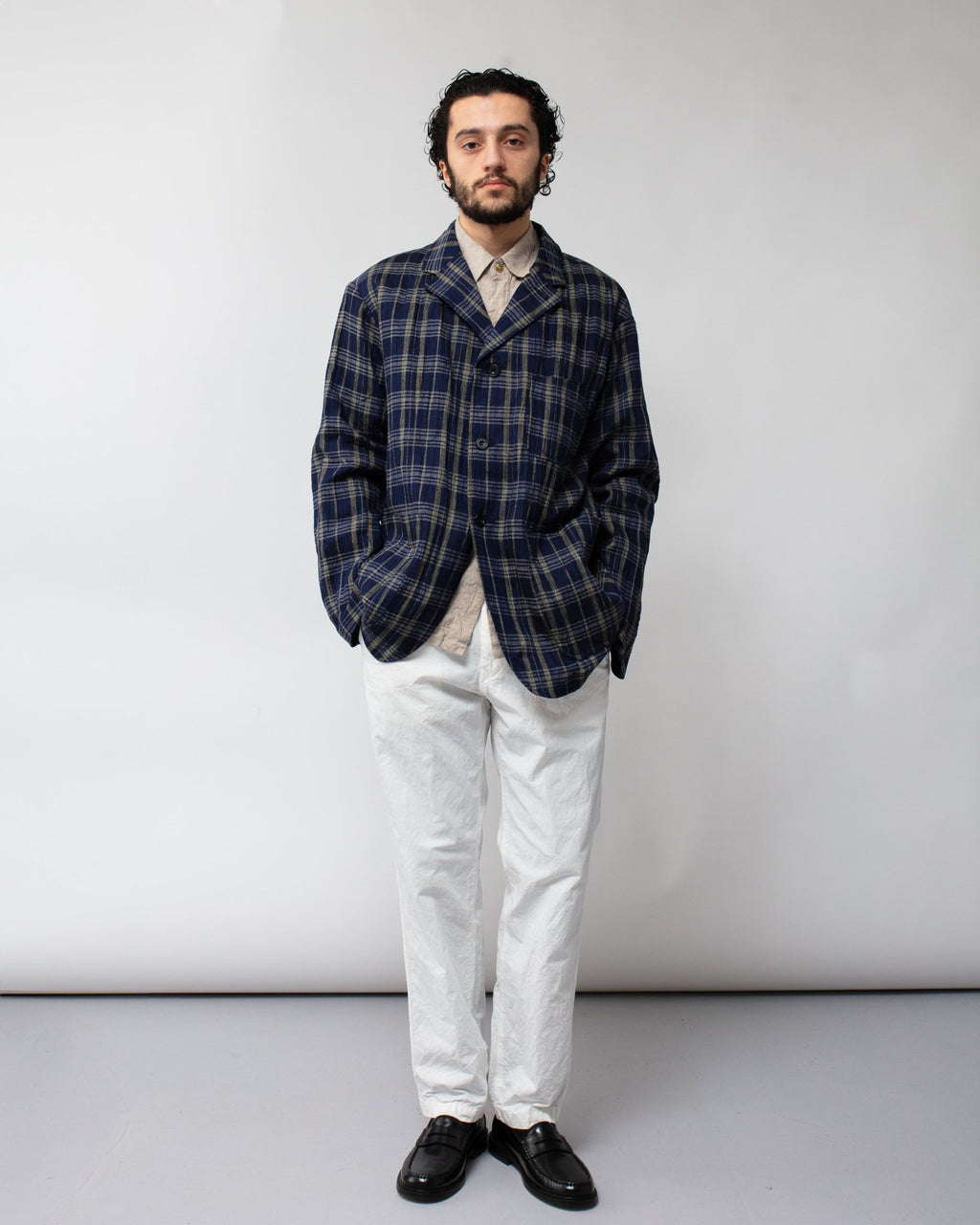 Linen Check Tailored Jacket Navy - SAGE DE CRET