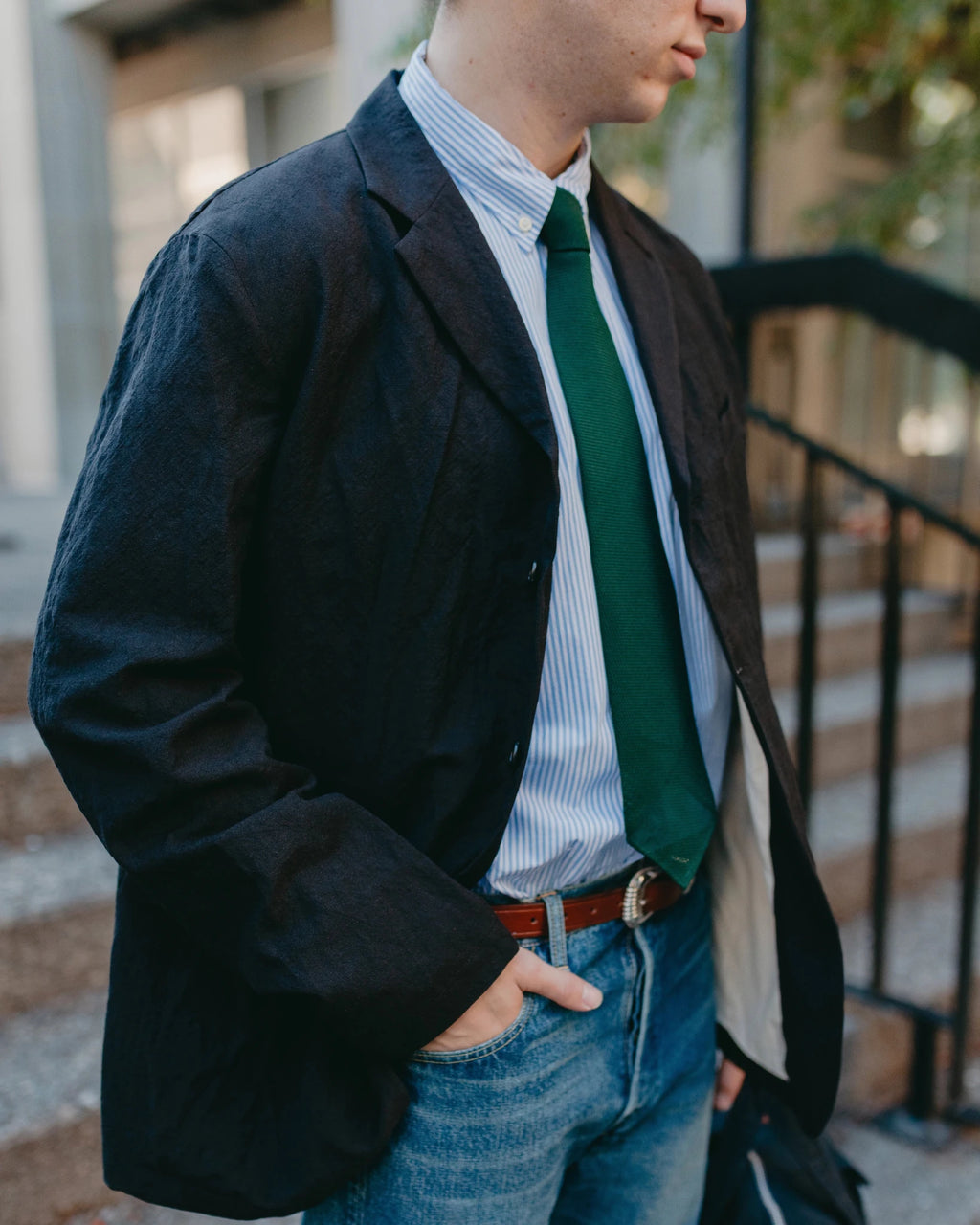 Tumble Washed Three-button Tailored Jacket Brown - SAGE DE CRET