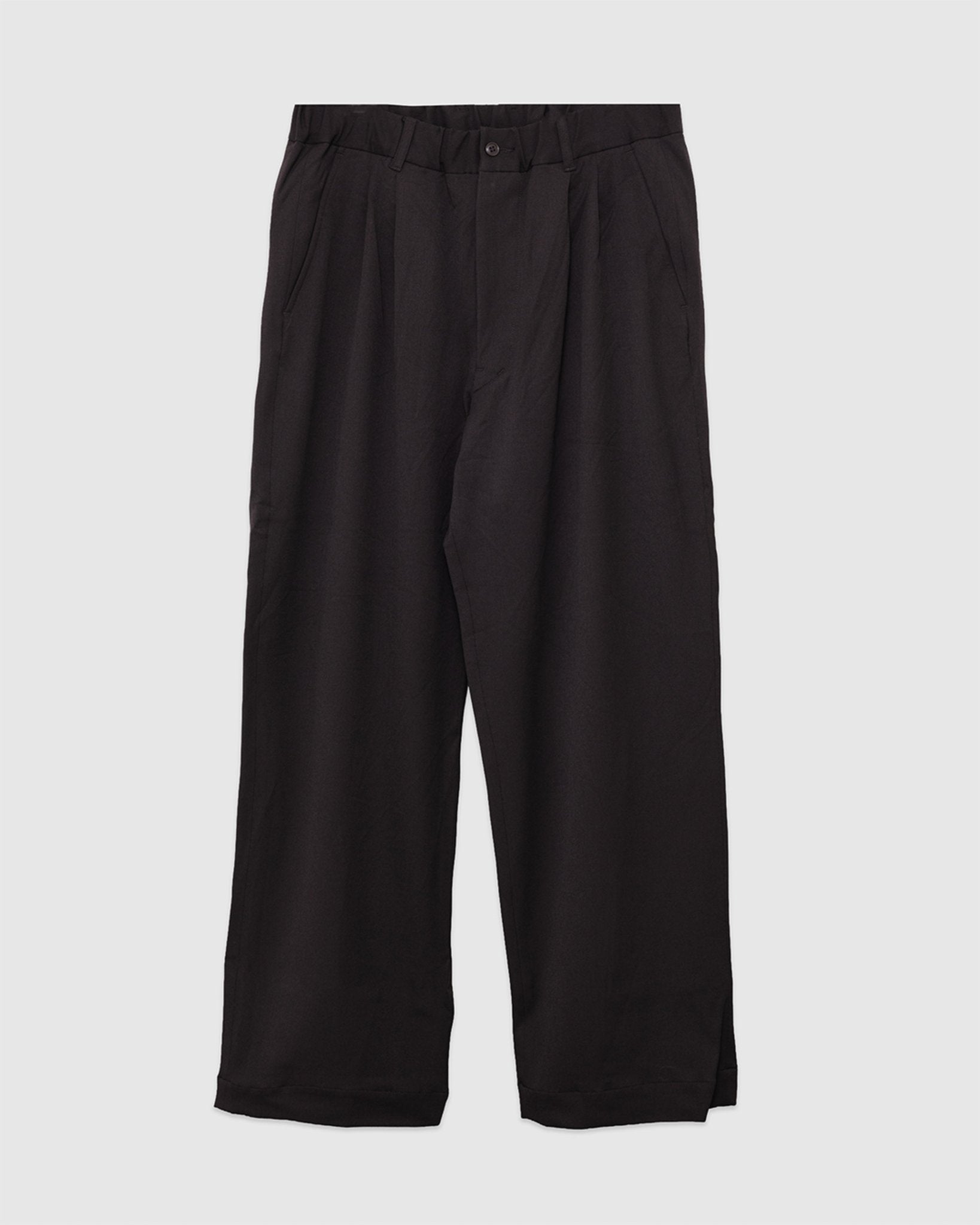 Twill Stretch Wide Double Pleated Easy Pants Brown - SAGE DE CRET