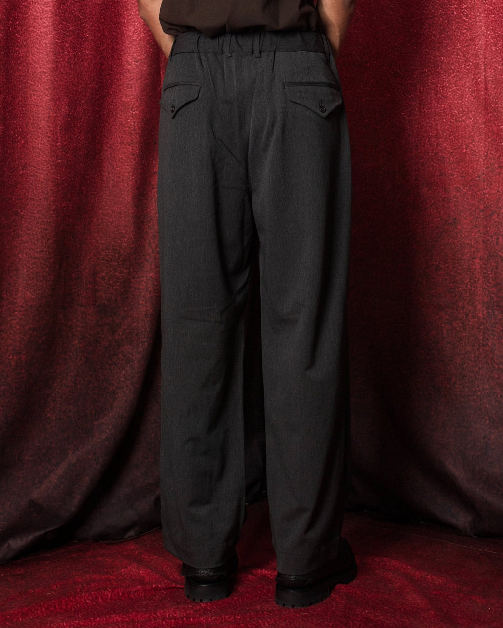 Twill Stretch Wide Double Pleated Easy Pants Charcoal - SAGE DE CRET
