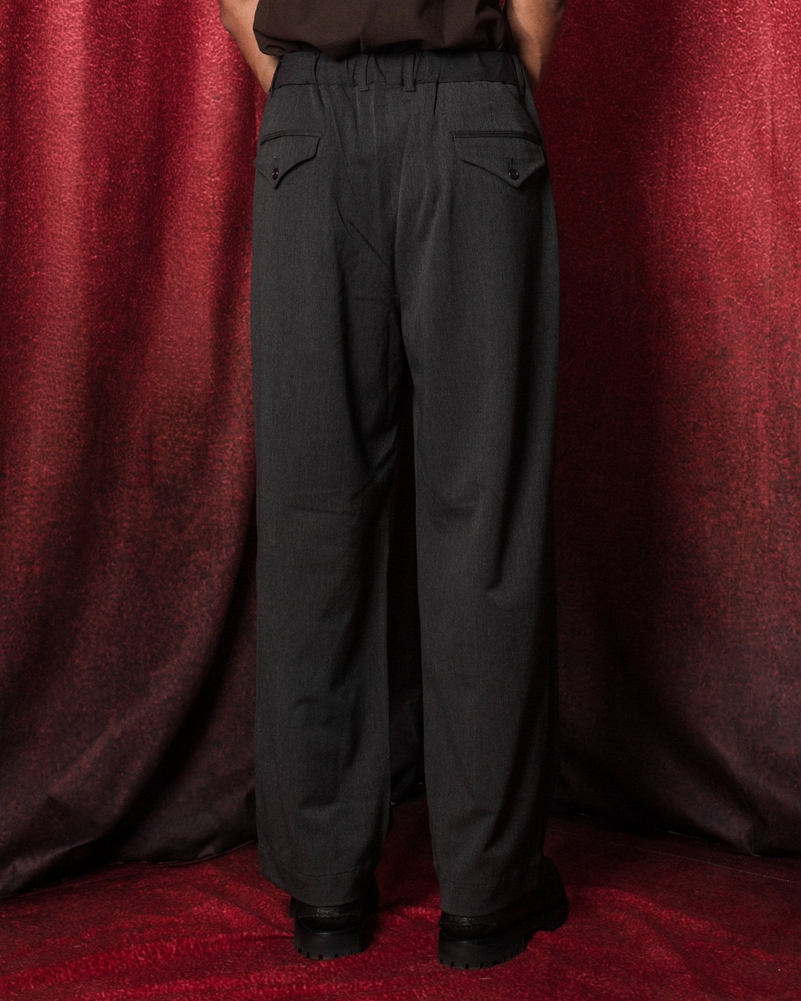 Twill Stretch Wide Double Pleated Easy Pants Charcoal - SAGE DE CRET