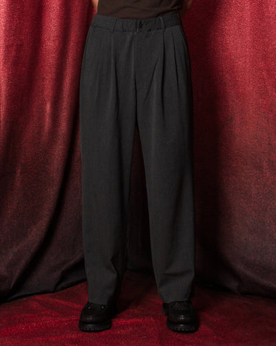 Twill Stretch Wide Double Pleated Easy Pants Charcoal - SAGE DE CRET