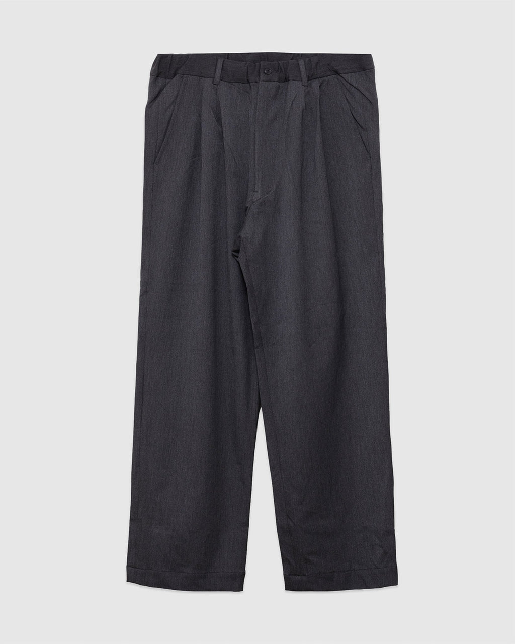 Twill Stretch Wide Double Pleated Easy Pants Charcoal - SAGE DE CRET