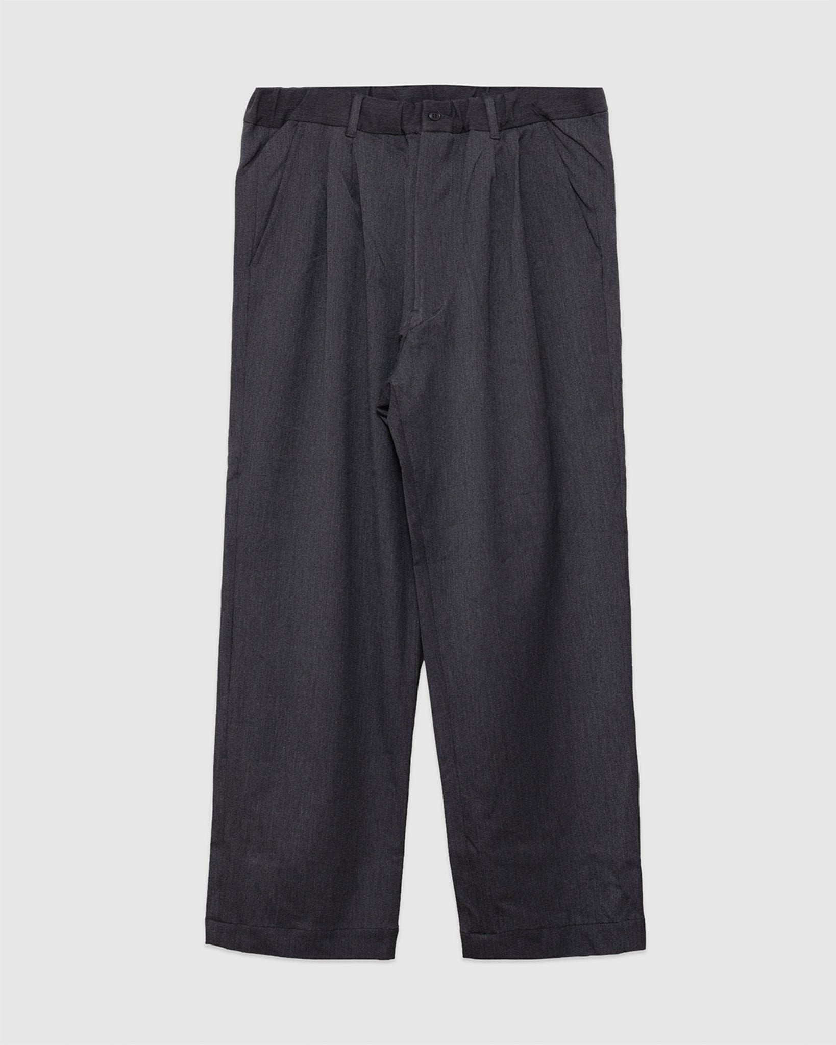 Twill Stretch Wide Double Pleated Easy Pants Charcoal - SAGE DE CRET