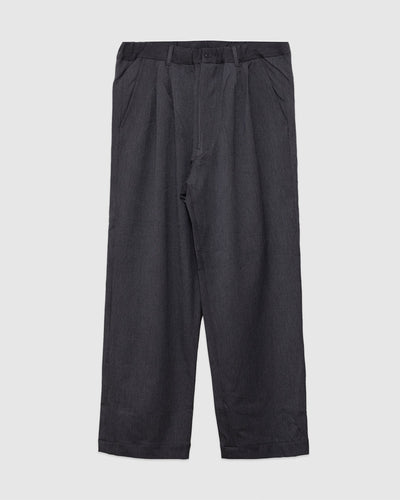 Twill Stretch Wide Double Pleated Easy Pants Charcoal - SAGE DE CRET