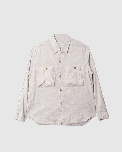 Washed Lawn Cloth Linen Work Shirt Jacket Ecru - SAGE DE CRET