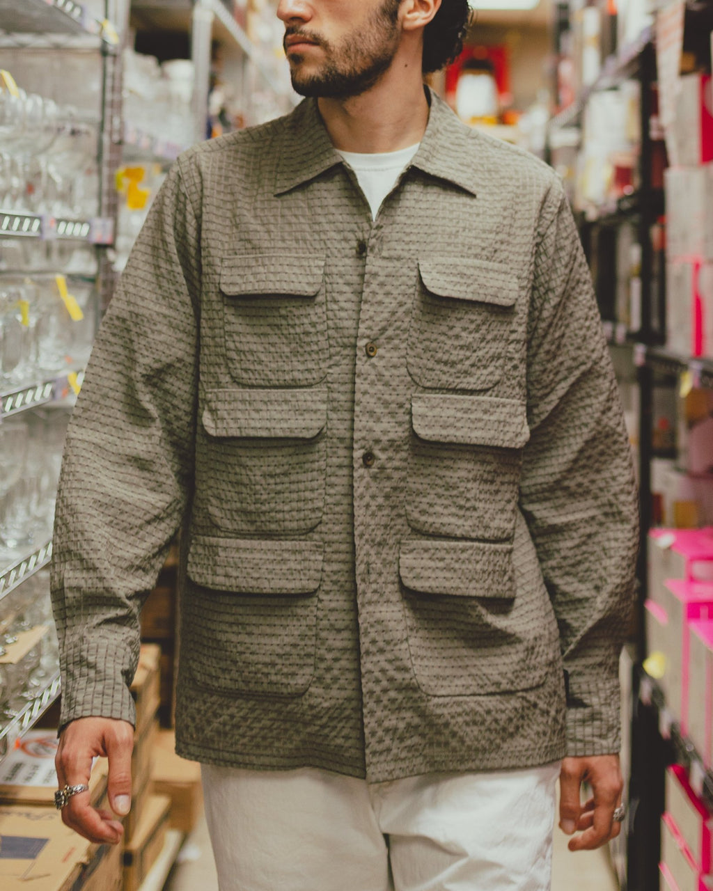 6 Pocket Shirt Rayon Dobby Brown - SOUTH2 WEST8