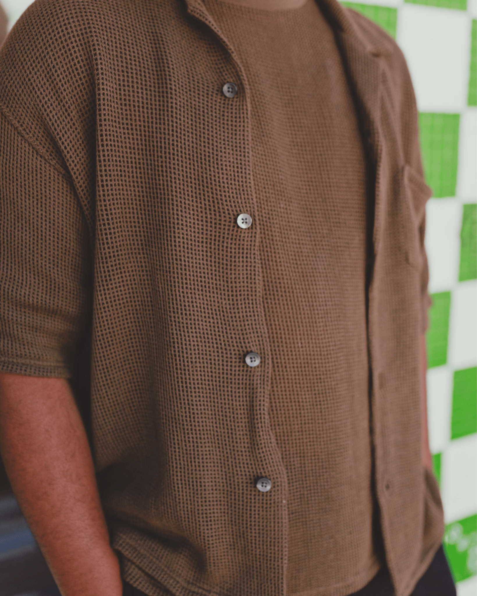 Open Collar Shirt Cotton Mesh Olive - SOUTH2 WEST8