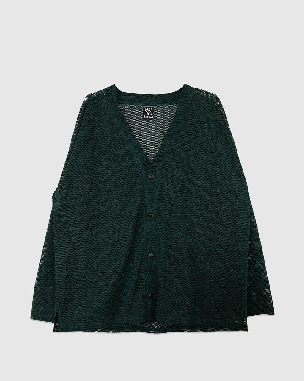 V-Neck Cardigan Knit Mesh Dark Green - SOUTH2 WEST8