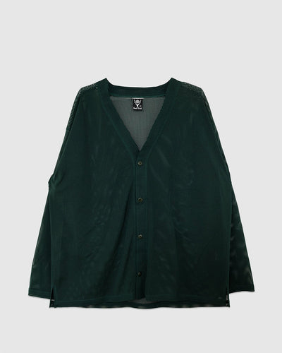 V-Neck Cardigan Knit Mesh Dark Green - SOUTH2 WEST8
