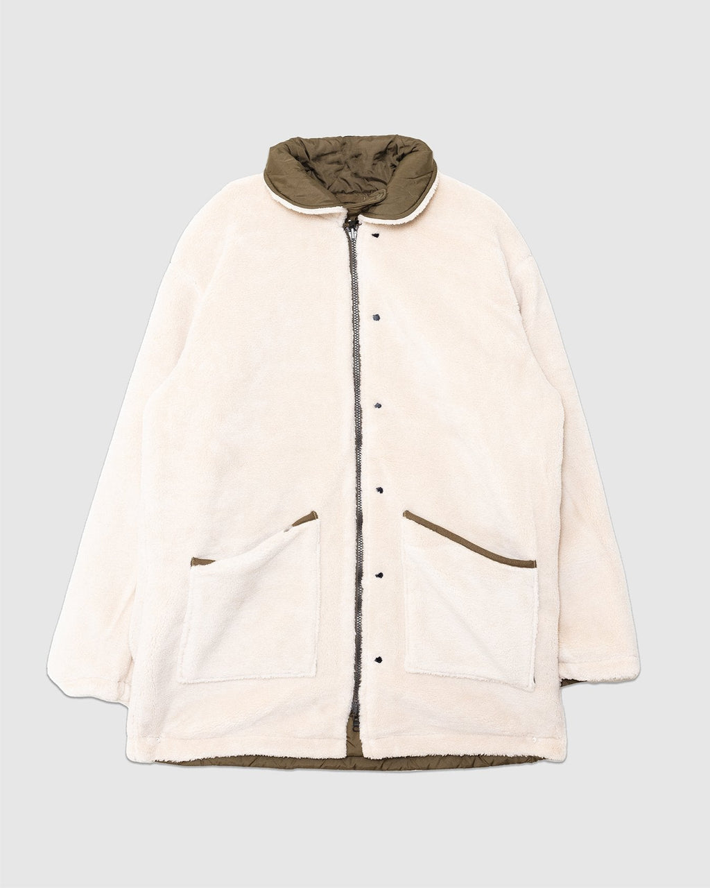 Military Reversible Down+Boa N-1 Type Jacket D.Olive/Cream - TAION