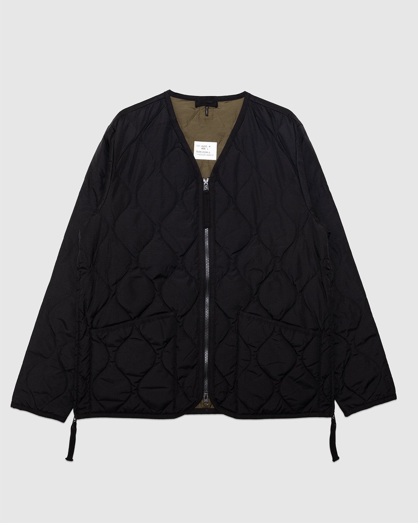 Military W-Zip V Neck Down Jacket Black - TAION