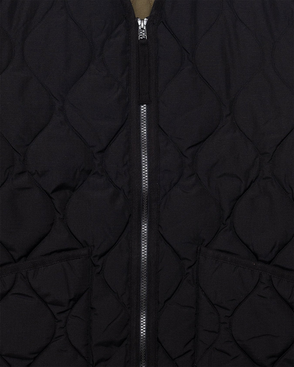 Military W-Zip V Neck Down Jacket Black - TAION