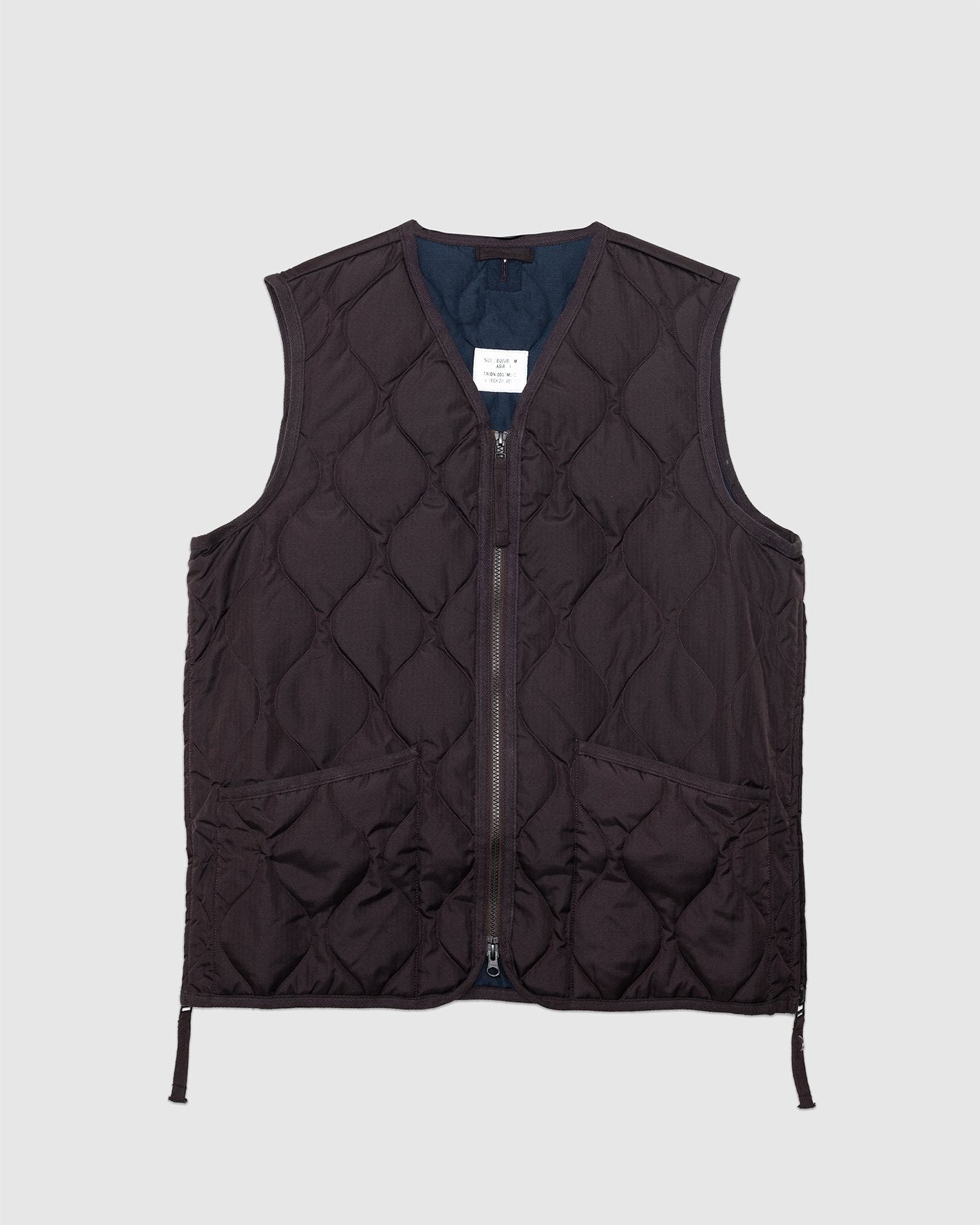 Military W-Zip V Neck Down Vest Dark Chocolate - TAION