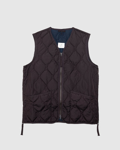 Military W-Zip V Neck Down Vest Dark Chocolate - TAION