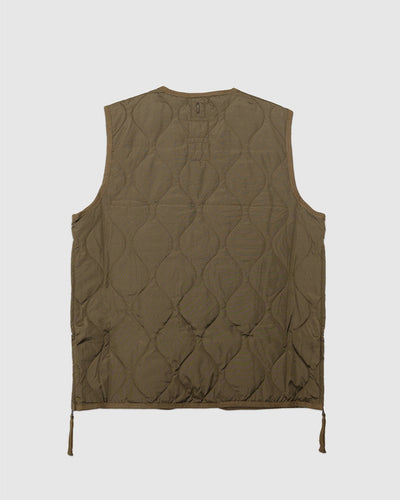 Military W-Zip V Neck Down Vest Dark Olive - TAION
