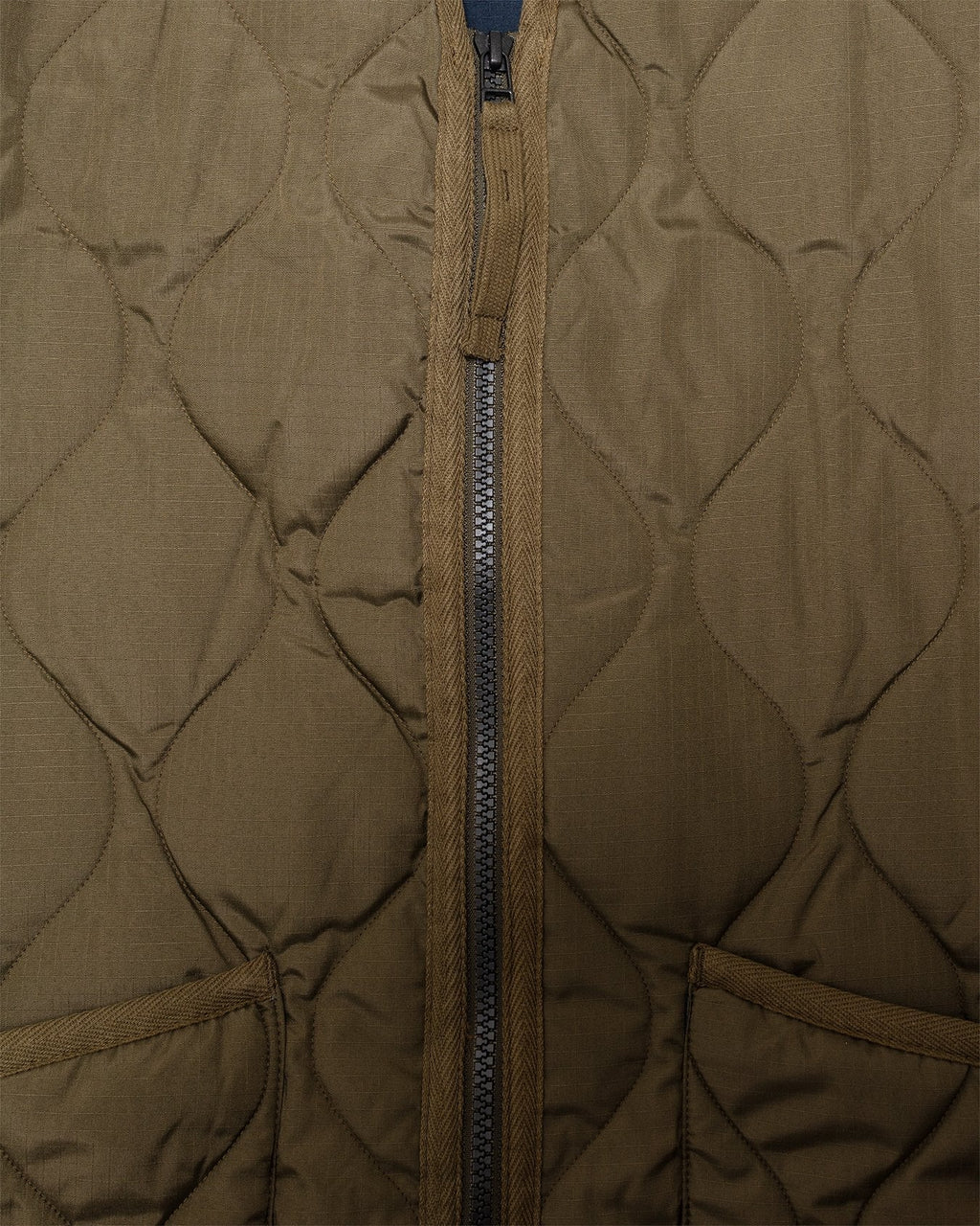 Military W-Zip V Neck Down Vest Dark Olive - TAION