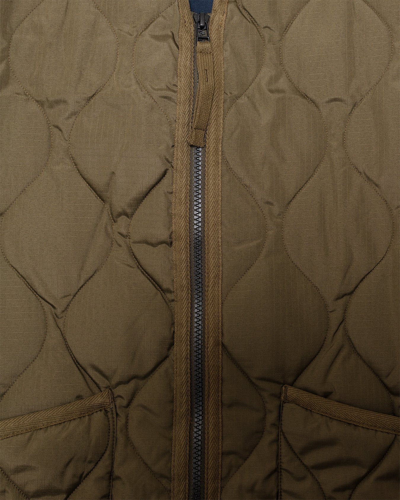 Military W-Zip V Neck Down Vest Dark Olive - TAION