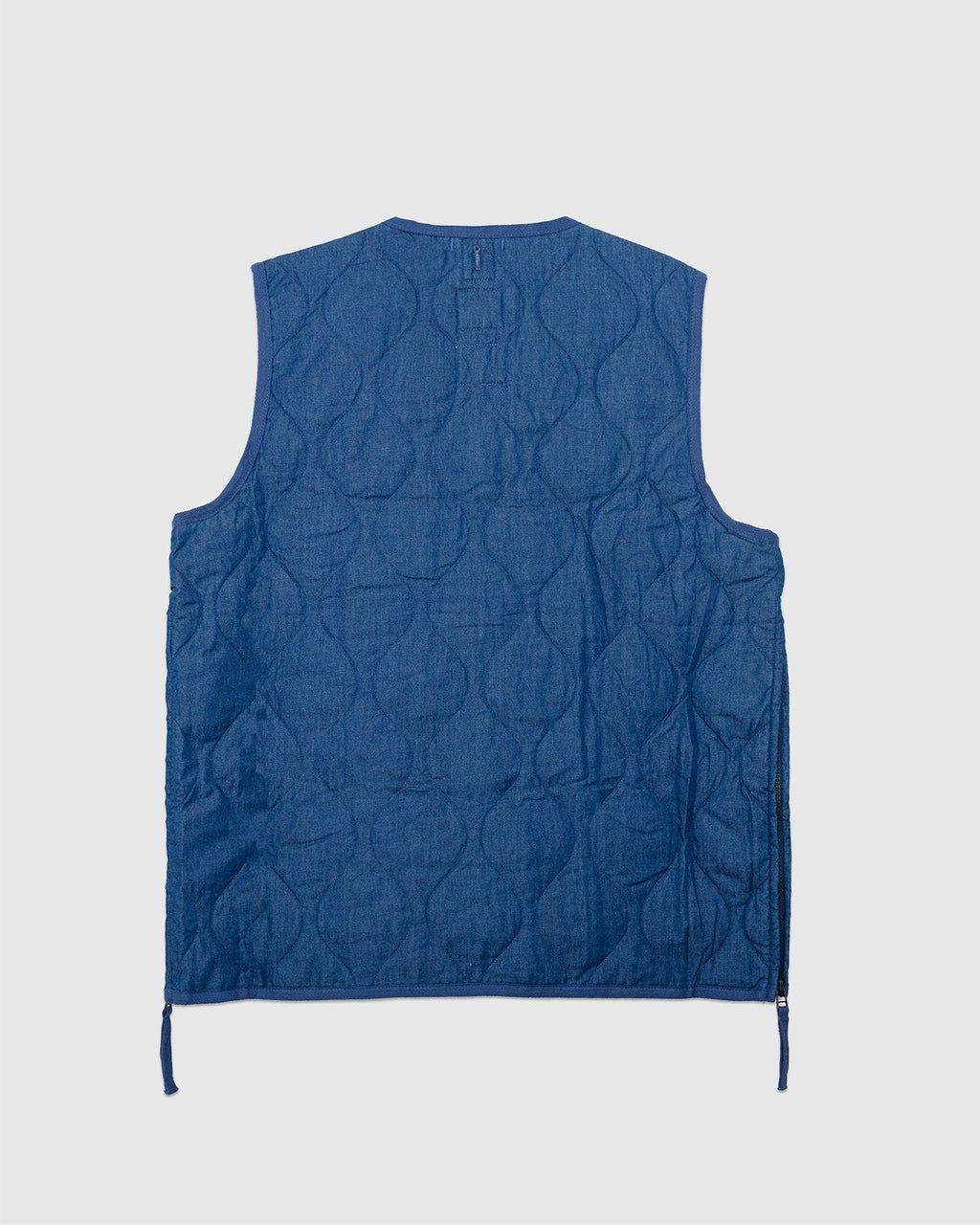 Military W-Zip V Neck Down Vest Indigo Denim - TAION