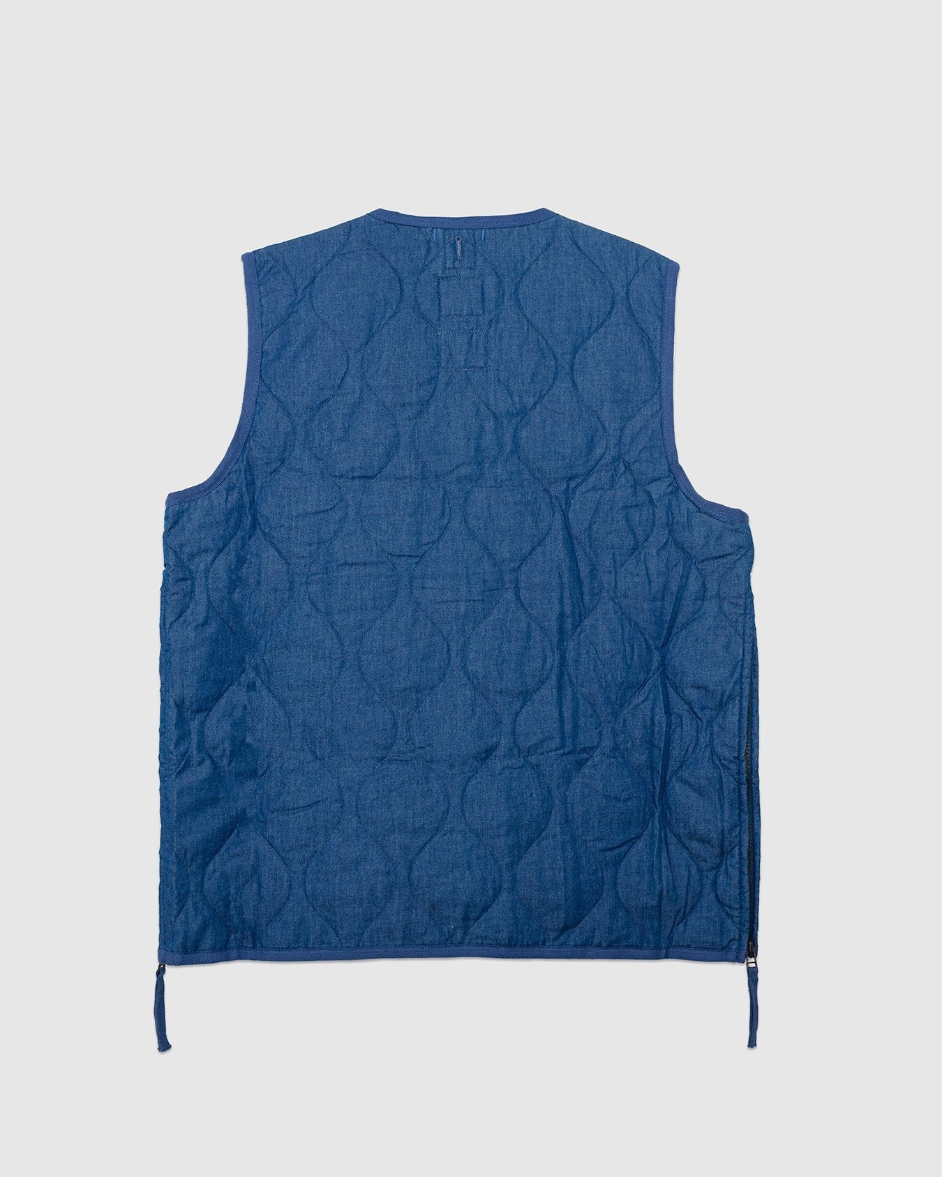 Military W-Zip V Neck Down Vest Indigo Denim - TAION