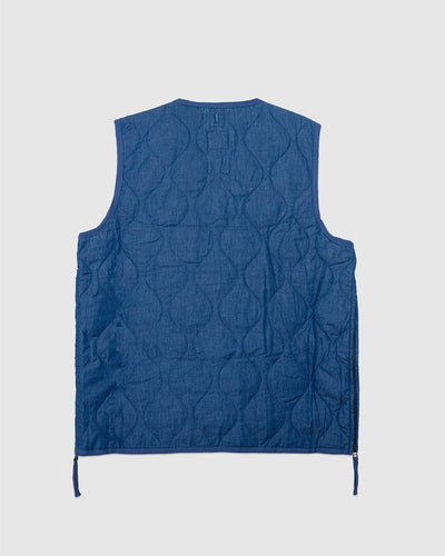 Military W-Zip V Neck Down Vest Indigo Denim - TAION