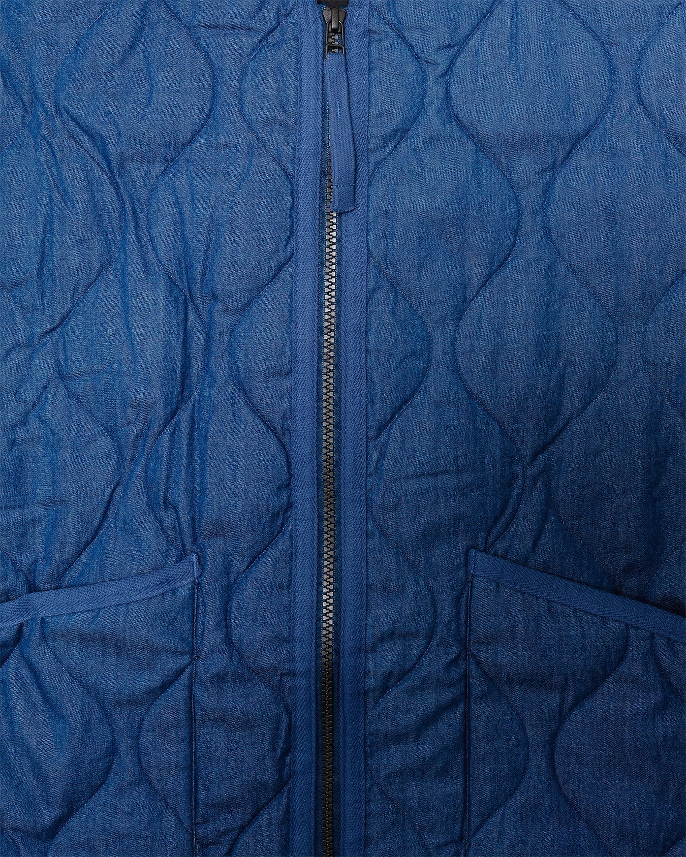 Military W-Zip V Neck Down Vest Indigo Denim - TAION