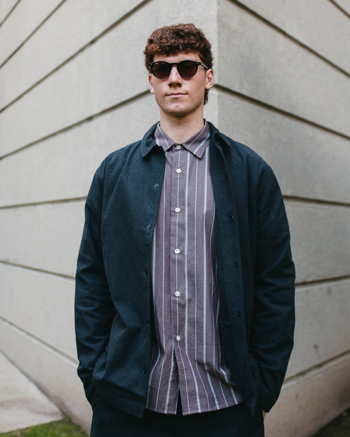 LS Relaxed Shirt Aubergine and Raw Stripes - UNFEIGNED