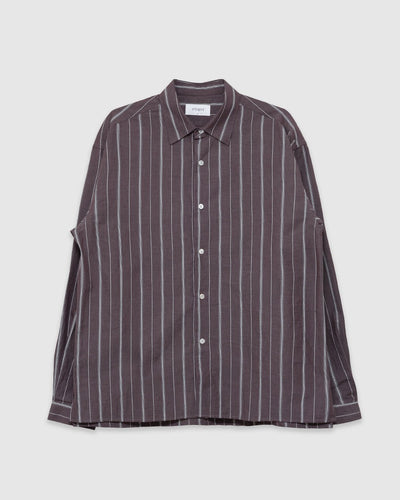 LS Relaxed Shirt Aubergine and Raw Stripes - UNFEIGNED