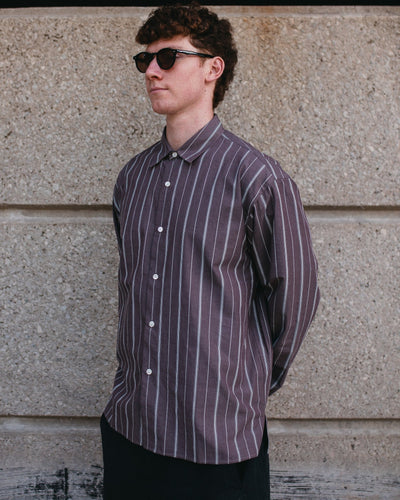 LS Relaxed Shirt Aubergine and Raw Stripes - UNFEIGNED