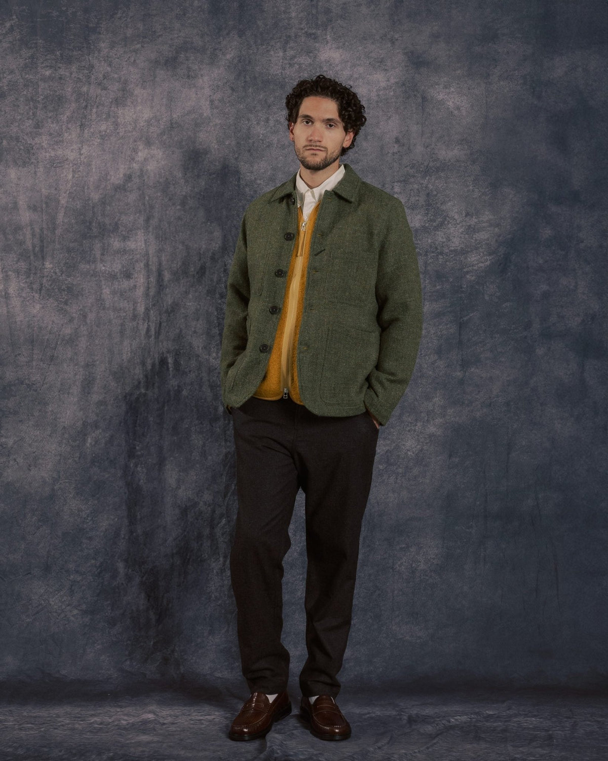 Bakers C Jacket Green Harris Tweed Plaid - UNIVERSAL WORKS