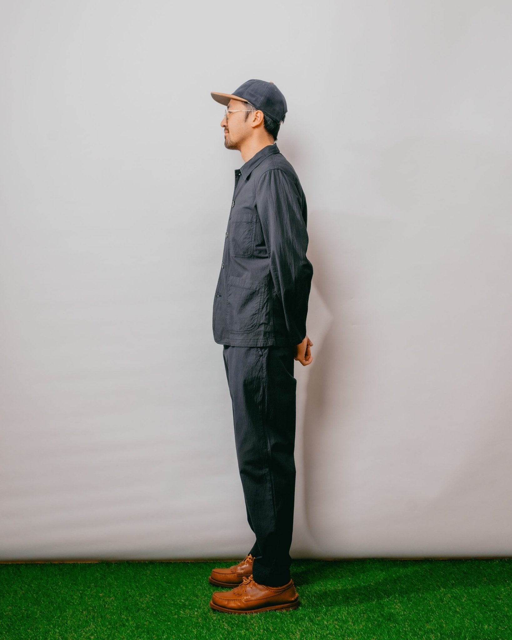 Bakers C Jacket in Seersucker ll - Navy - UNIVERSAL WORKS