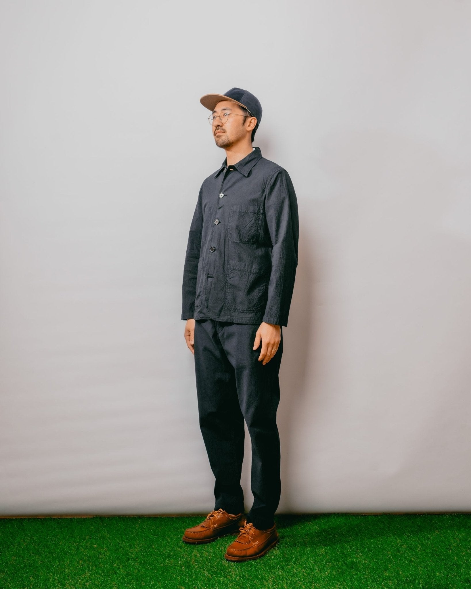 Bakers C Jacket in Seersucker ll - Navy - UNIVERSAL WORKS