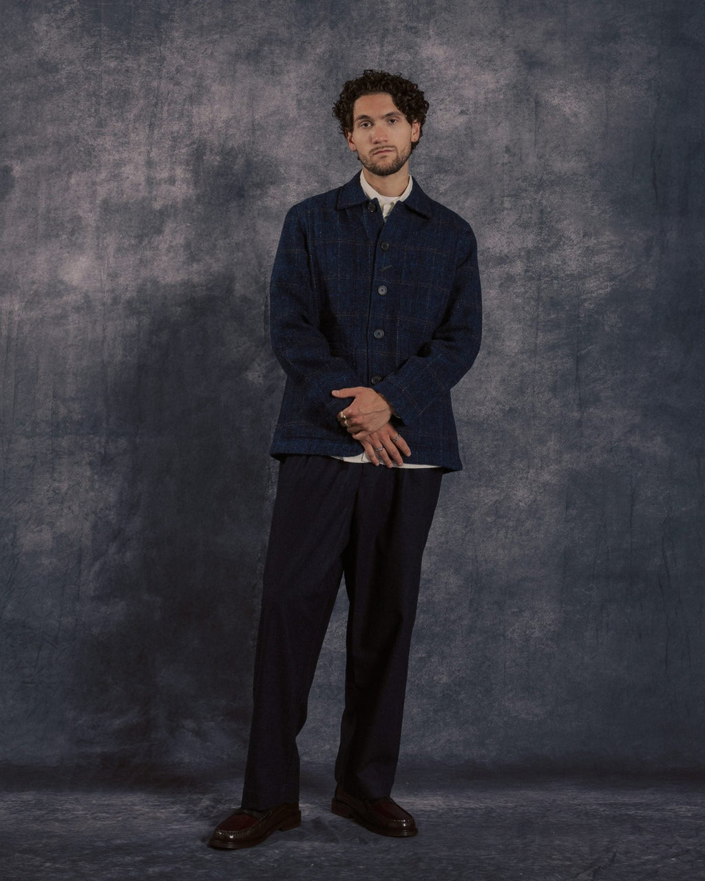 Bakers C Jacket Navy Harris Tweed Plaid - UNIVERSAL WORKS