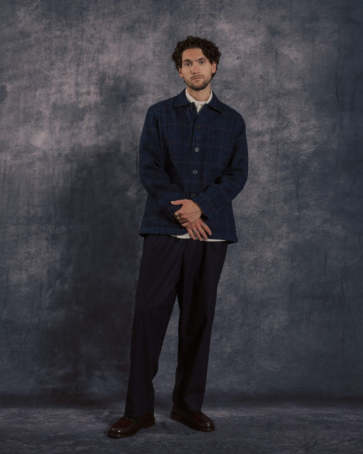 Bakers C Jacket Navy Harris Tweed Plaid - UNIVERSAL WORKS