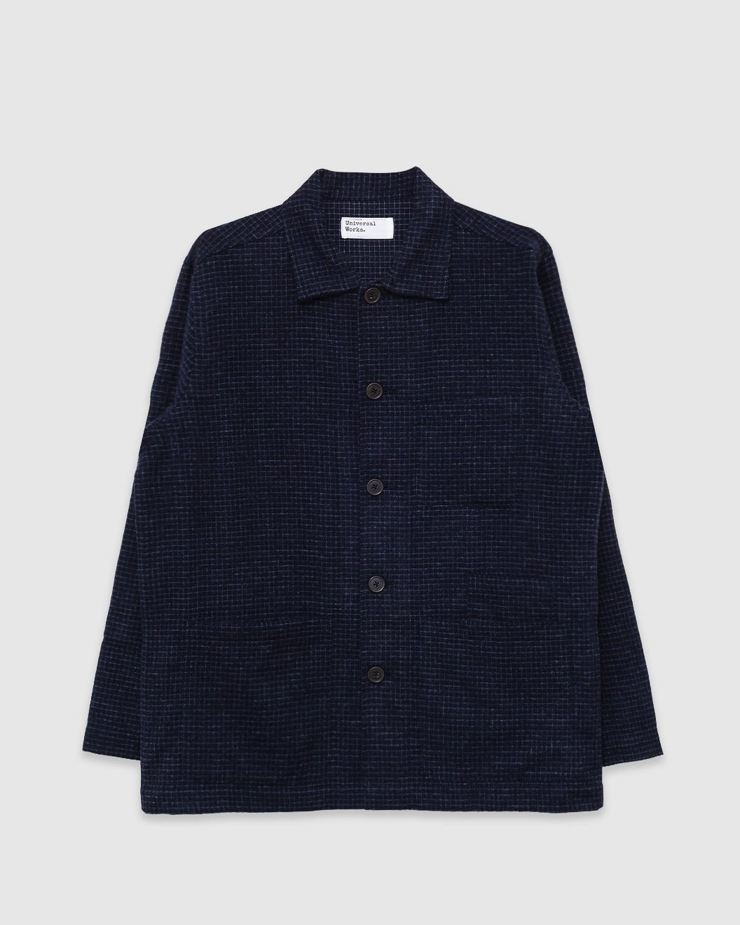 Bakers Overshirt Bobby Wool Mix Navy Check - UNIVERSAL WORKS